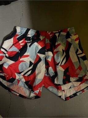 adidas Navy Shorts with Red and Light Blue Abstract Trim 4th of July Youth L 16